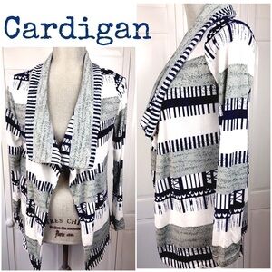 ASYMMETRIC NAVY & GRAY WATERFALL CARDIGAN, BLUE SWEATER